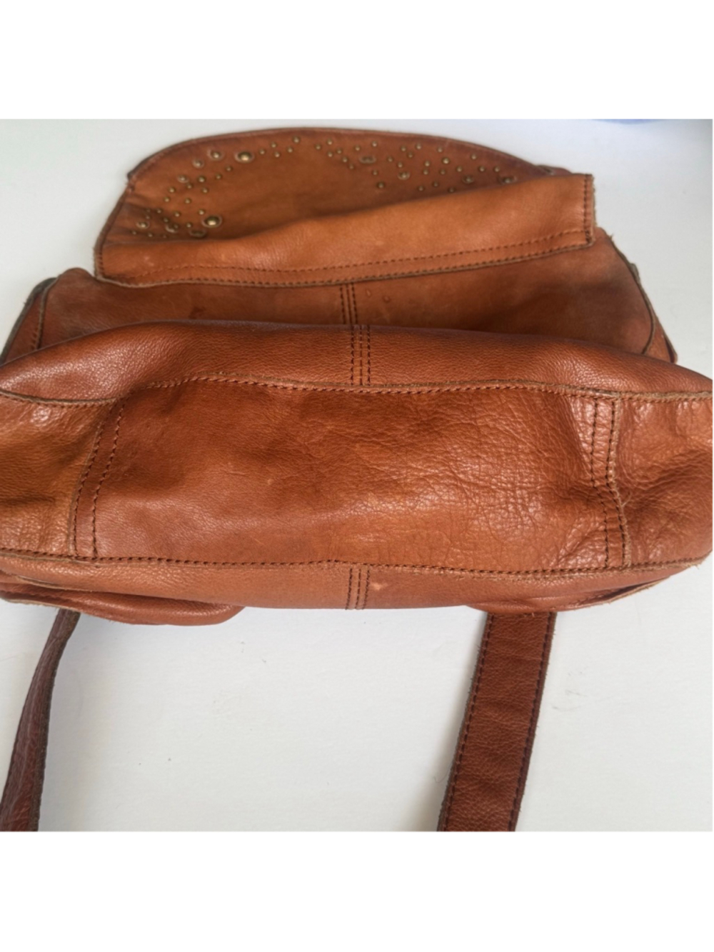Lucky Brand Brown Leather Studded Crossbody Messenger Bag Boho Western - Picture 11 of 13